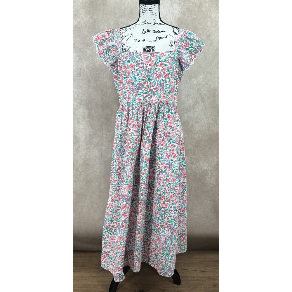 J Crew Ditsy Floral Midi Dress Size 14 Square Neck Ruffle Sleeve Pockets NWT